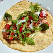 Cauliflower wraps with cheesy bean mash and salad